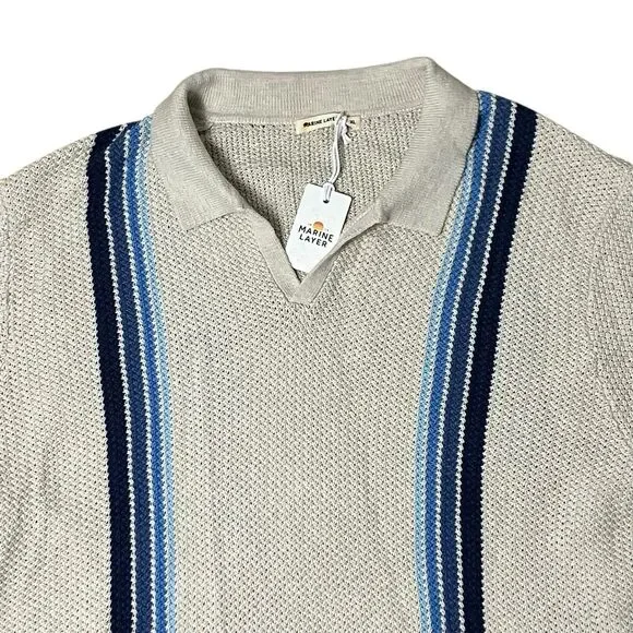 Marine Layer Mens XL Knit Polo Retro 70s Striped Preppy Mod Old Money Conrad